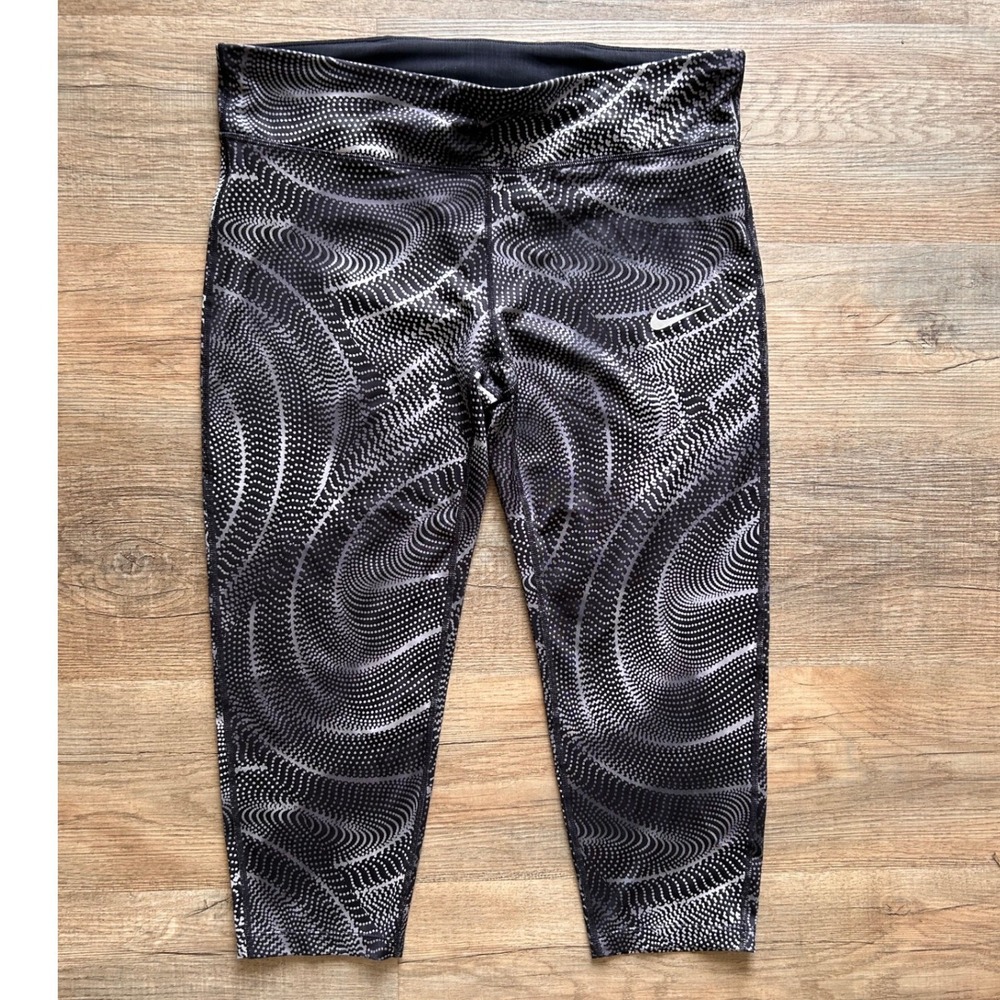 Nike Dri-FIT Power Women 1X Black White Dot Crop Running Leggings‎ 927225-060